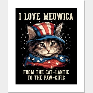 4th July Cat Lover, I Love Meowica Cute Patriotic Cat Posters and Art